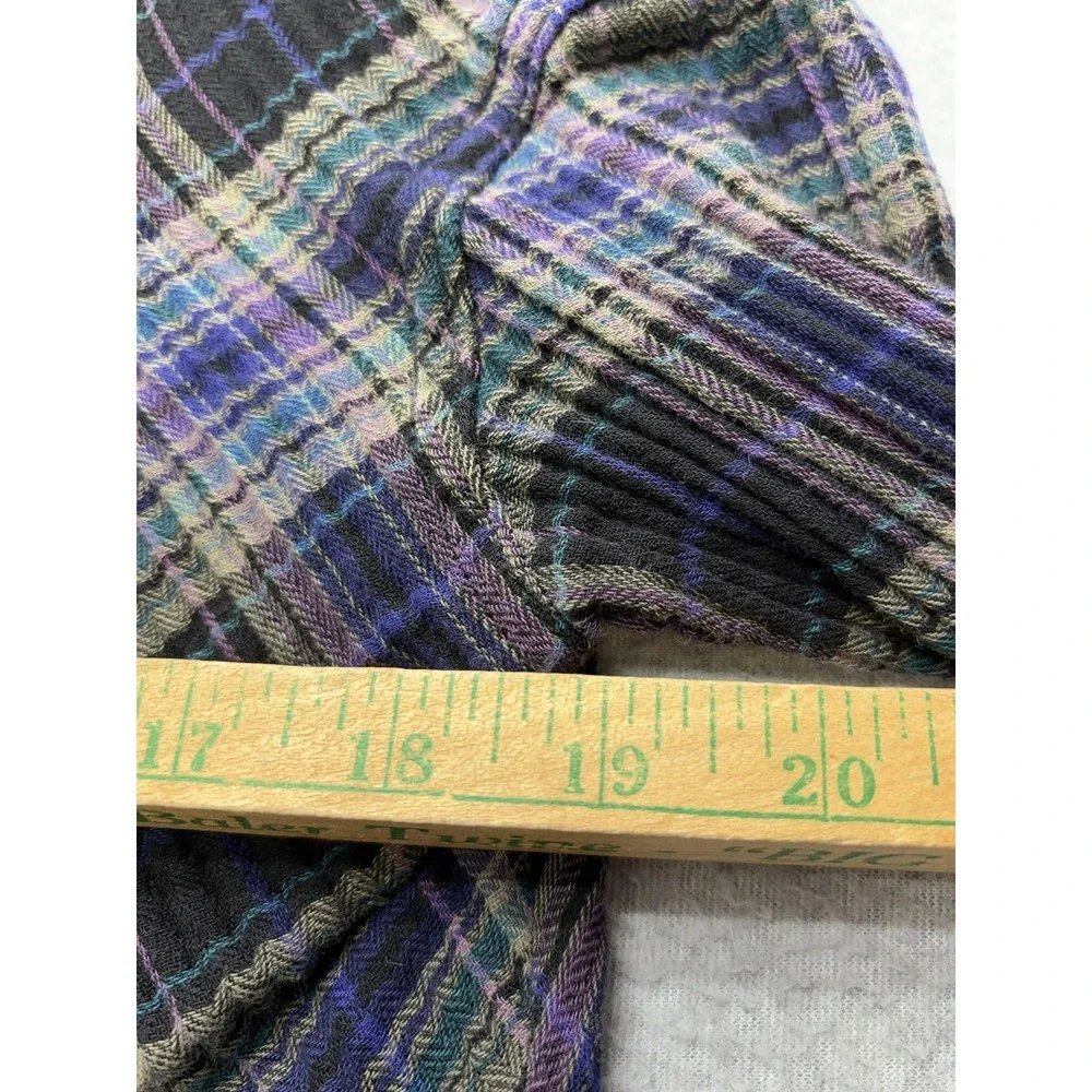 Free People Shirt Womens XS Purple Plaid Button Front Frayed Hem Tunic‎ Top